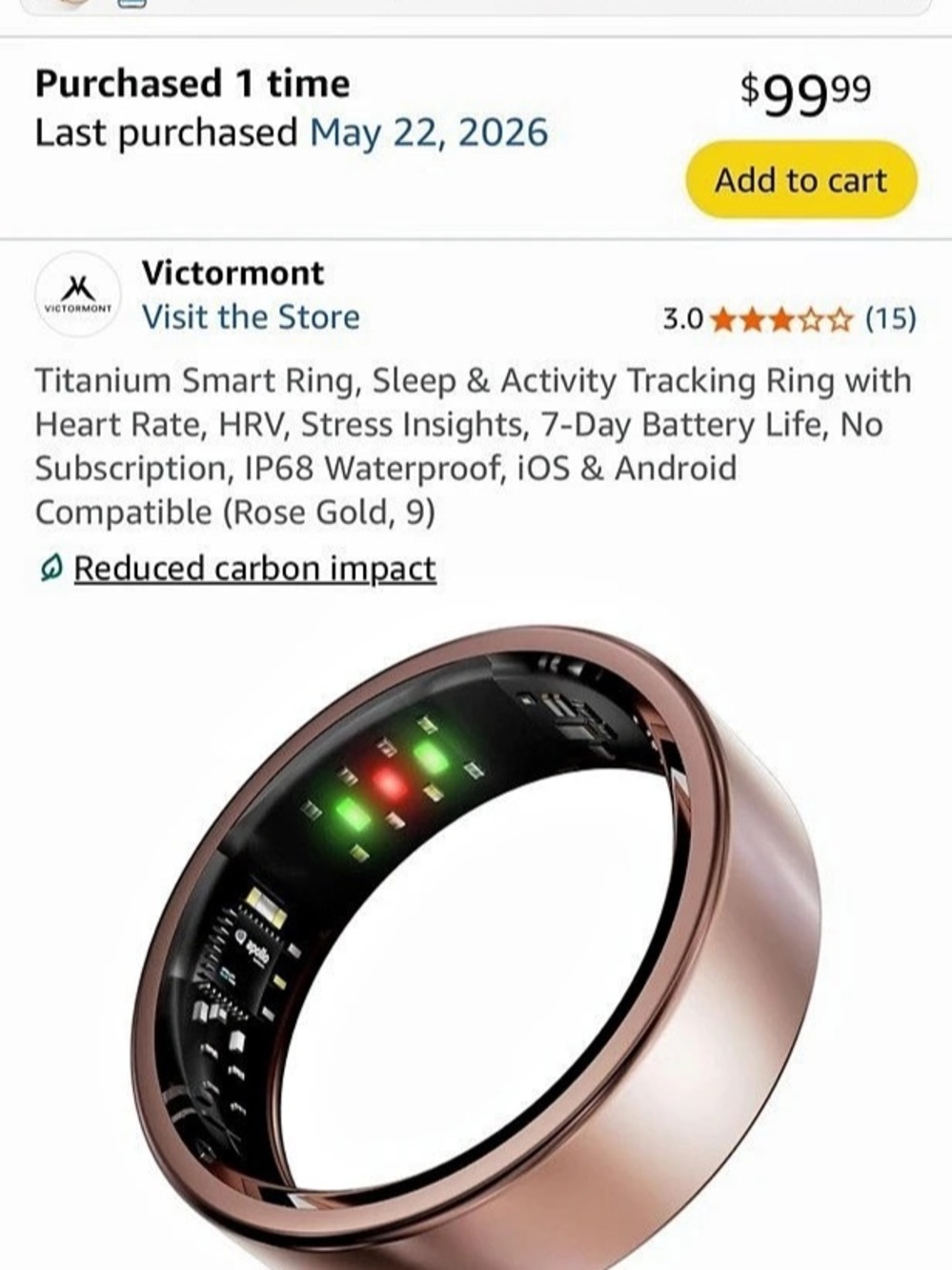 Victormont Titanium Smart Ring in Rose Gold NWT